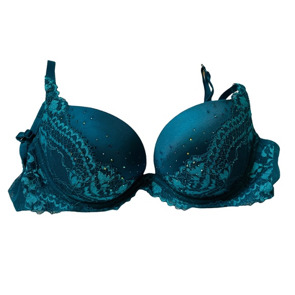 La Senza Turquoise Teal Blue Sparkle Lace Push Up Bra